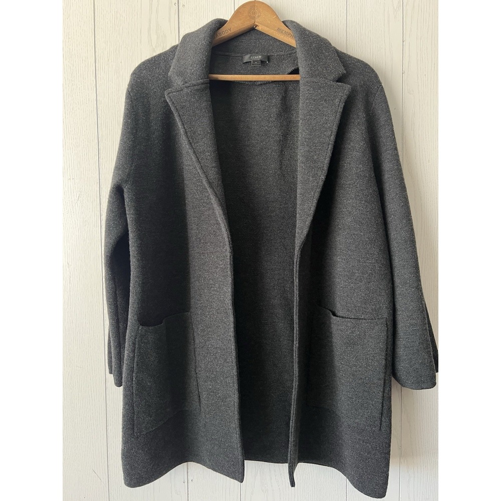 J. Crew 100% Merino Wool Long Cardigan Sweater Blazer Preppy Charcoal Medium